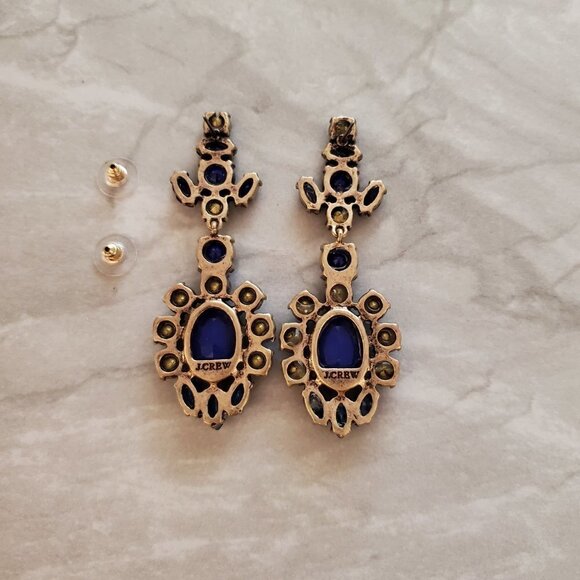 💖 J.Crew Blue Grey Rhinestones Crystals Cluster Statement Drop Dangle Earrings - Picture 10 of 15